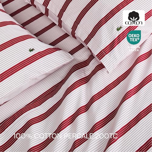 Lacoste Archive Cotton Percale Sheet Set, Soft Crisp 100% Cotton Sheets, Lightweight Breathable All-Season Bed Sheets with Deep Pocket Fitted Sheet & Pillowcases, Chili Pepper, King by Lacoste - Used condition - Image 5