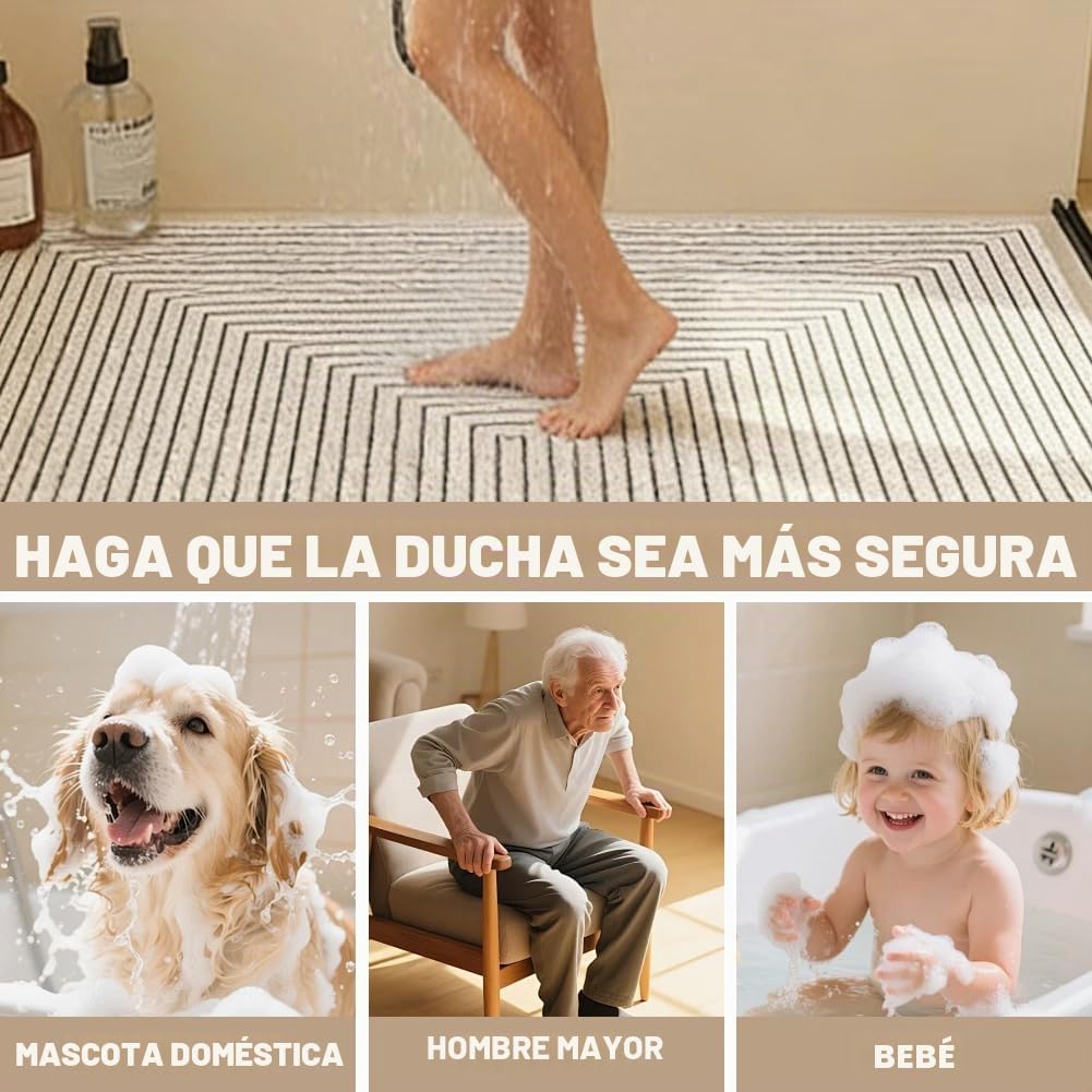 Alfombrilla antideslizante para ducha (60 x 90 cm, con orificios de drenaje, secado rápido, de PVC, para bañera y zonas húmedas)