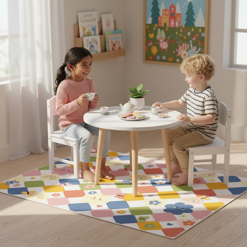 CCoutueChen Kids Playroom Area Rug, 3x5 Colorful Rainbow Butterfly Rug, Machine Washable, Non-Slip, Low Pile, Suitable for Nursery Entrance Kitchen Bathroom Laundry Room