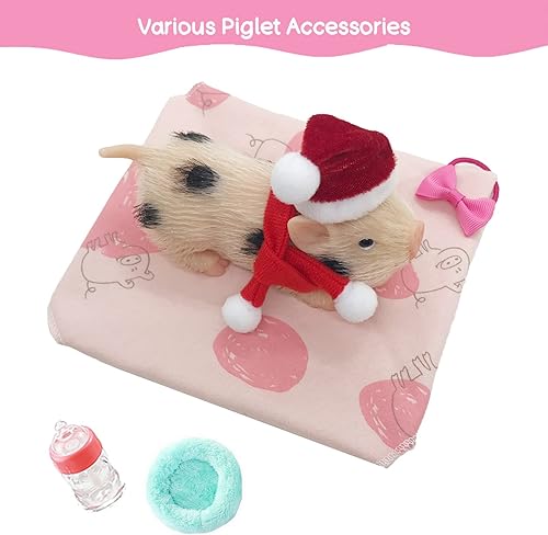 Miniatura 2 de Cerdito de silicona de 5 pulgadas con accesorios, animales de silicona suave y realistas en miniatura para regalo de Navidad para niños (Navidad