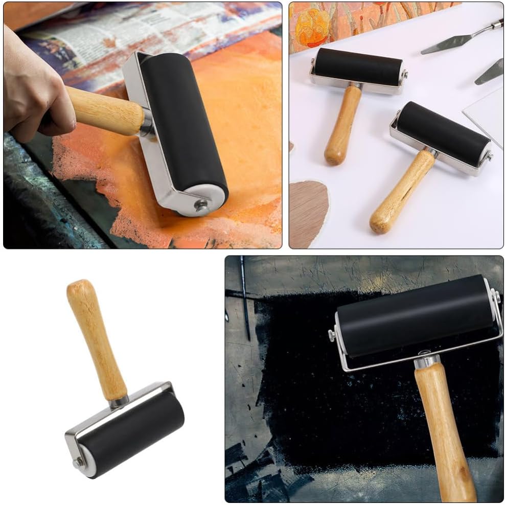 Tofficu 3pcs Professional Roller Printmaking Ink Applicator and Brayers for Stamping Embossing and Crafting Projects