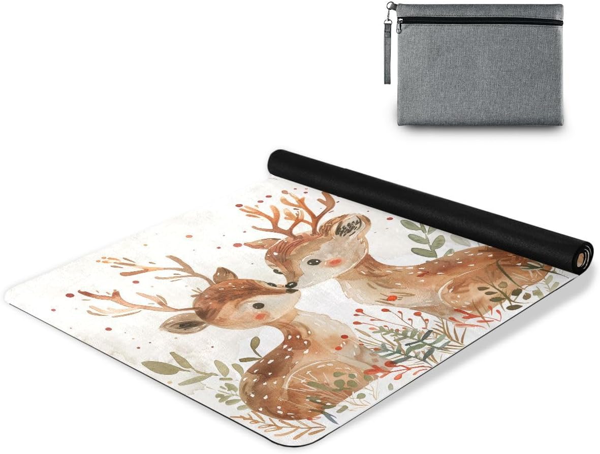 ALAZA Cute Deers Watercolor Yoga Mat Non Slip Fitness Exercise Mat, Workout Mat for Yoga, Pilates and Floor Exercises