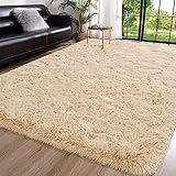Toneed Fluffy Bedroom Rug, 5 x 8 Feet Shaggy Area Rug Modern Furry Rug Plush Fuzzy Carpet for Living