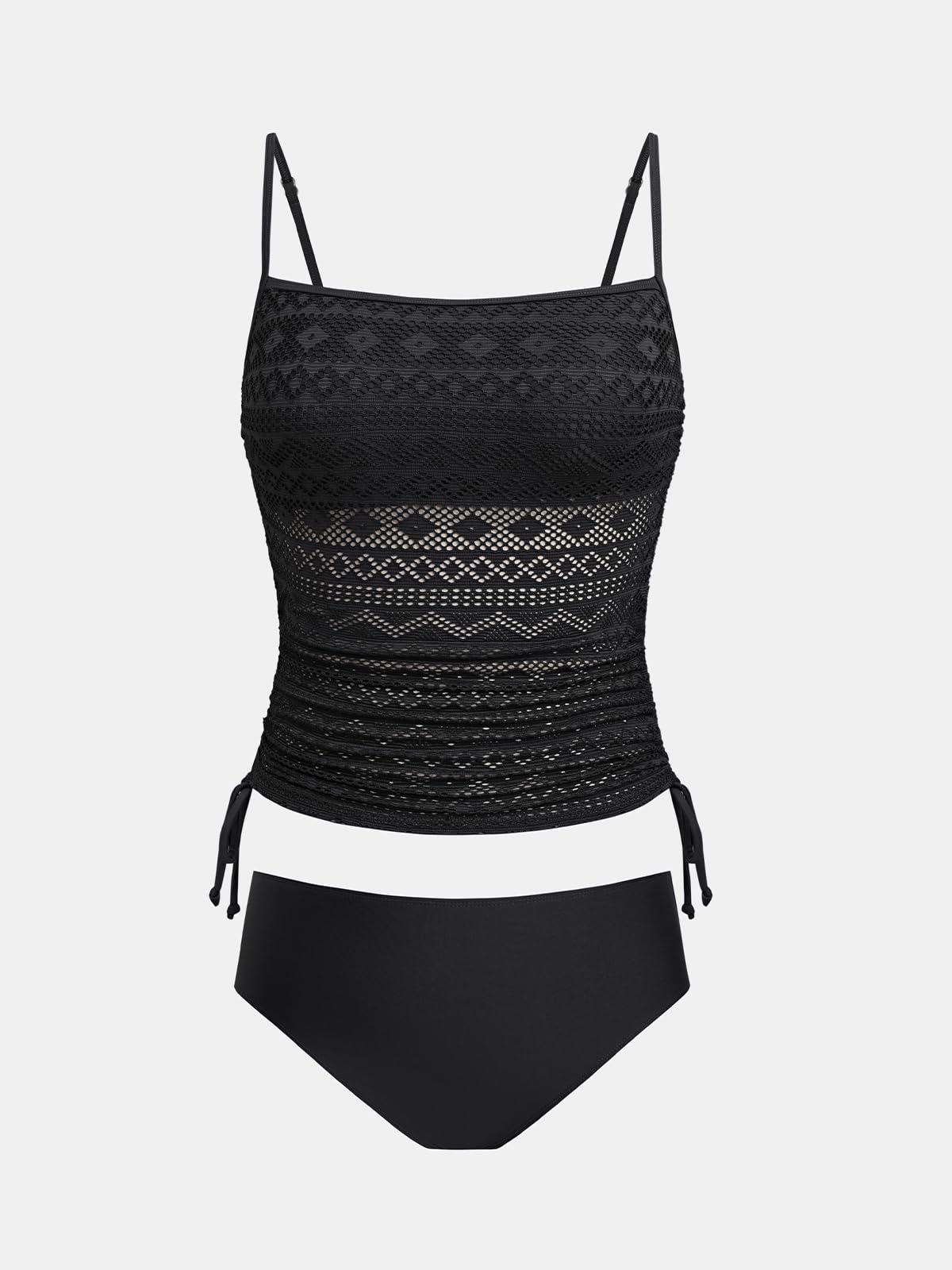 CUPSHE Tankini da donna Set due pezzi costume da bagno quadrato collo in rete costume da bagno regolabile spalline sottili coulisse costume da bagno