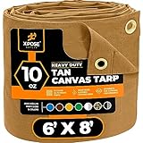 Xpose Safety Canvas Tarp - 10oz Tan Canvas Tarps Heavy Duty Water Resistant with Brass Grommets- Multipurpose Outdoor Tarpaulin for Camping, Canopy, Trailer, Equipment Cover 6' x 8'