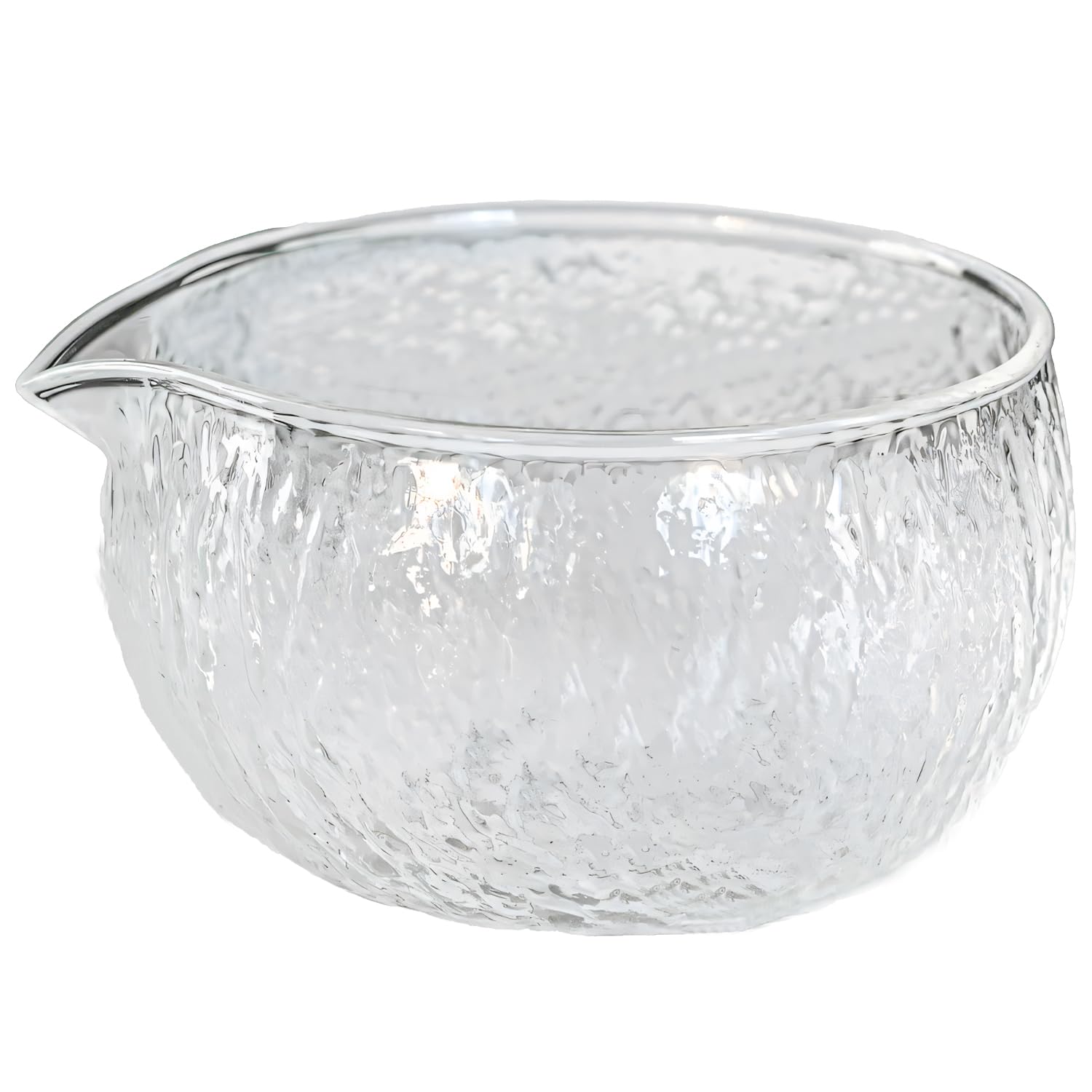 Textured Glass Matcha Bowl With Spout,1 Pack Handmade Clear Glass Chawan Matcha Green Tea Whisk Bowls,Japanese Style Cute Salad Mixing Bowl Cup 400ml 13.5 oz