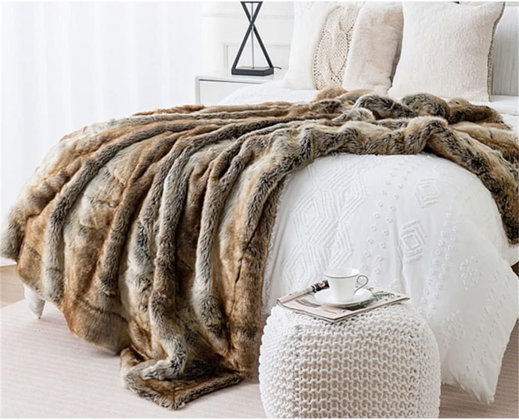 Nordic Blanket Leather Sofa with Bed Tail with Light Luxury Thick Brown