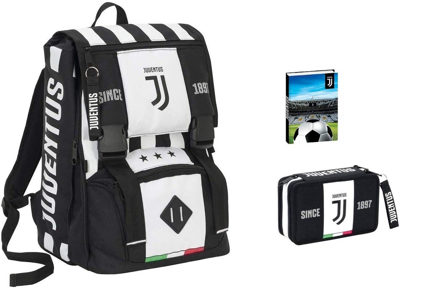 Set scuola Juventus by Seven,zaino estensibile + astuccio 3 zip completo + diario(non datato)