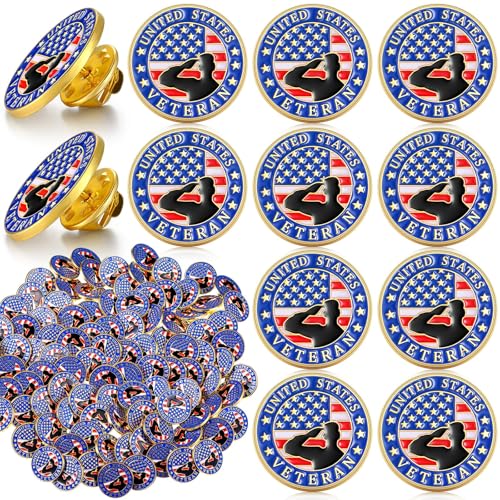 Sasylvia 100 Pcs Veteran Label Pins Military USA Patriotic American Flag Pins Veterans Day Gifts for Men and Women(United States)
