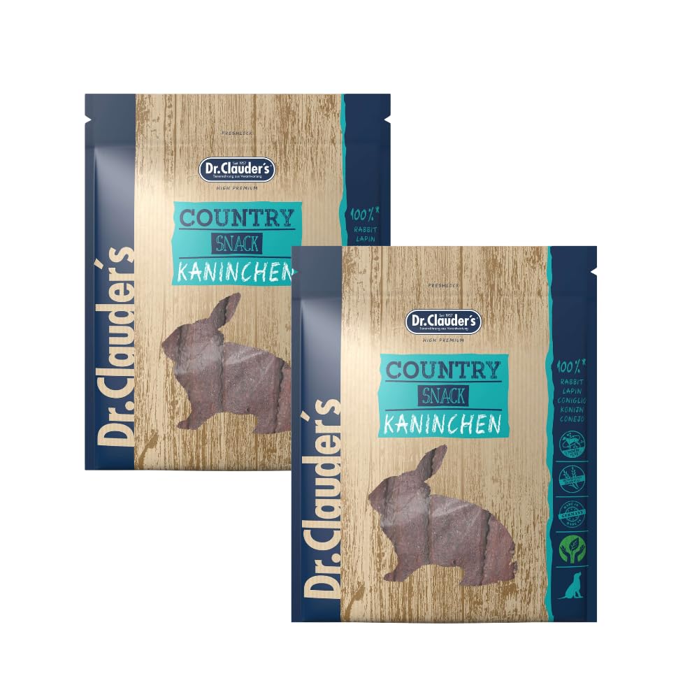 Country Snack Coniglio | Snack di carne per cani | 2 x 170 g | Essiccato | Dr.Clauder's Mangime complementare, per sostenere la normale funzione digestiva, 95% di carne di coniglio, confezione doppia