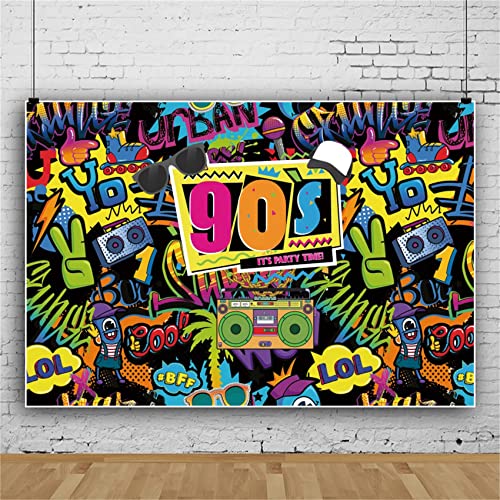 Aoihrraan 3x2,5m Back to The 90's Photography Backdrop Cartoon Graffiti Wall It's Party Time Hip Hop Theme Background Retro Music Rock Punk Disco Theme Party Decoration Banner Photo Studio Props - Image 4