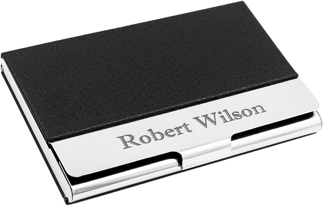 Personalized Leather Business Card Case | Stainless Steel Credit Card Holder - Free Engraving