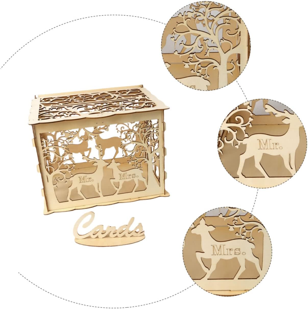 Unomor Unique Wedding Card Box Holder Wooden Wedding Cards Case Space for Cards Money Envelopes Photos