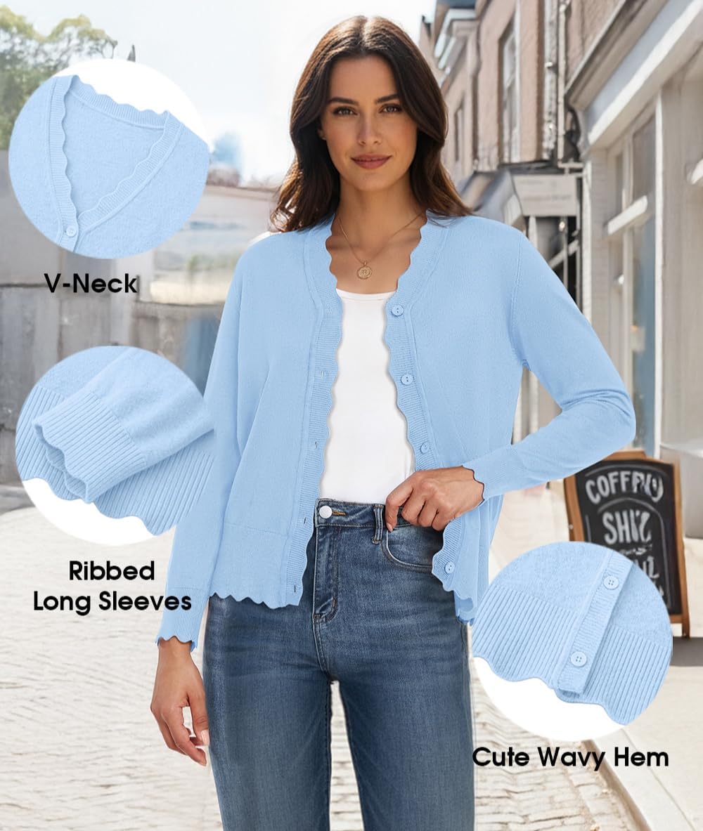 GRECERELLE Women's Long Sleeve V-Neck Button Down Cardigan Knit Shrugs Sweater thumbnail