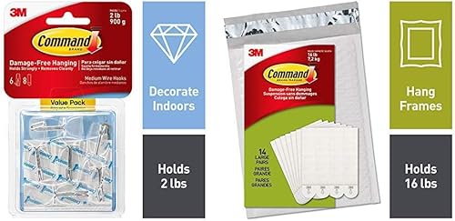 Command Ganchos, 6 ganchos, 8 tiras, mediano (17065CLR-6ES) con tiras Command para colgar cuadros, decorar sin daños, 14 pares (28 tiras), uso en