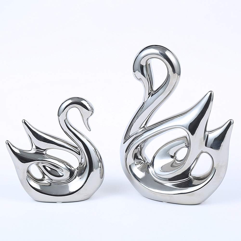 Anding Creative Home Decoration Ceramic Animal Statue Decoration Crafts Swan Lover (LY1269-Silver) Sculpture Souvenir Gift