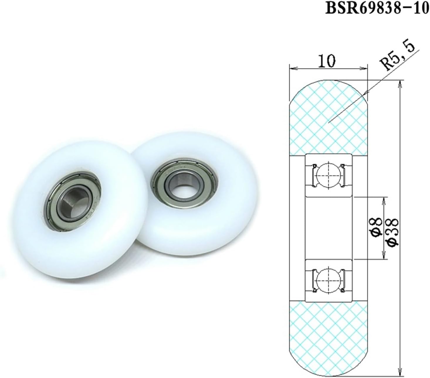 4 Pieces Outer Diameter 38mm Rowing Machine Roller 8x38x10mm BSR69838-10 POM Rowing Machine Wheel Plastic Coated Bearing Wheel 8 * 38 * 10