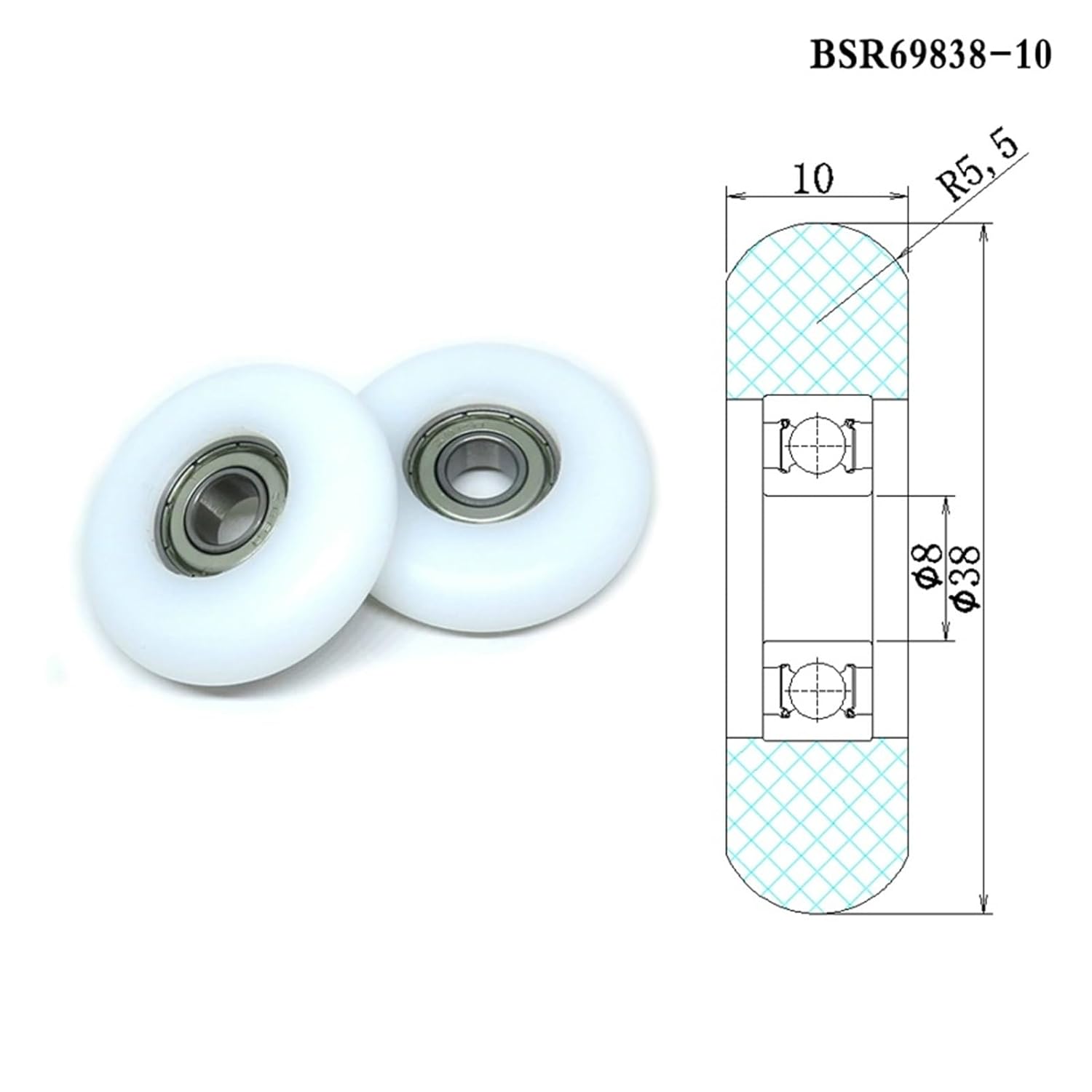 4 Pieces Outer Diameter 38mm Rowing Machine Rollers 8x38x10mm BSR69838-10 POM Rowing Machine Wheels Plastic Coated Bearing Wheels 8 * 38 * 10