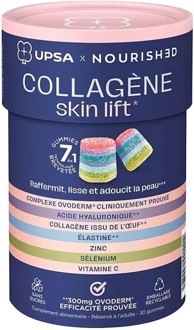 UPSA X NOURISHED – 7-in-1 Collagen Gummies – Food Supplement for Smooth & Firm Skin – Collagen, Hyaluronic Acid, Elastin – Sugar Free & Vegan – Fruity Flavour – 1 Month Cure – 30 Gummies