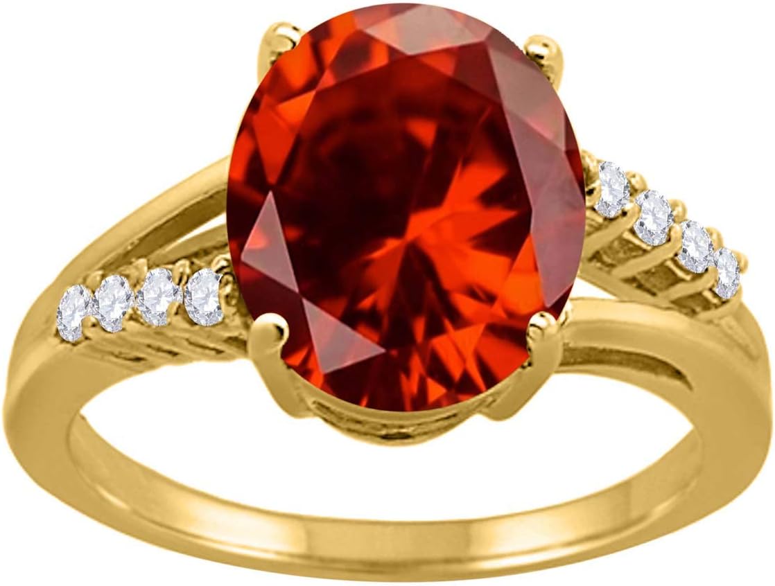 MauliJewels 3.3 Carat Oval Garnet and Diamond Ring for Women in 10K Yellow Gold, Birthstone Engagement Promise Anniversary Cocktail Jewelry