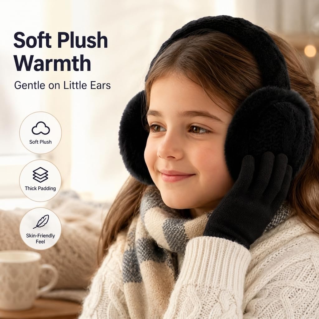 BEARAE Kids Knit Earmuffs Gloves Set Winter Soft Plush Ear Muffs Boys Girls Elastic Knit Mittens Outdoor Warm Ear Warmers