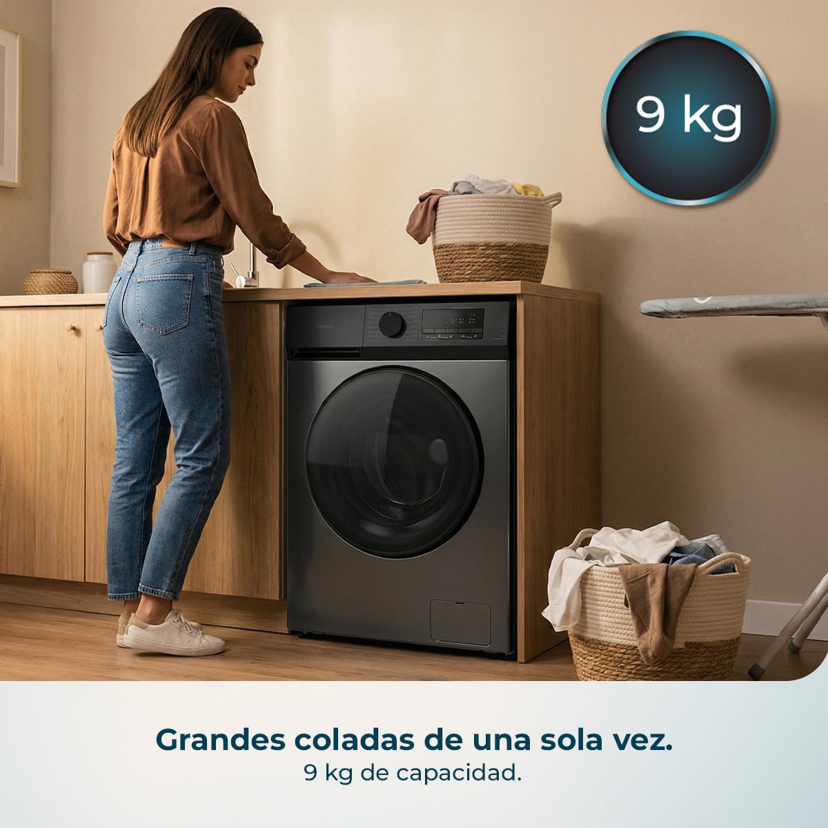 Cecotec Washing Machine Front Load 9 kg Bolero DressCode 9450 Inverter Steel, 1400 rpm, 16 programs, Class A-10%, Inverter Plus Motor, Allergy Care, Pearl Drum, Silence Function, Stop&Go and Kid Lock — view 3