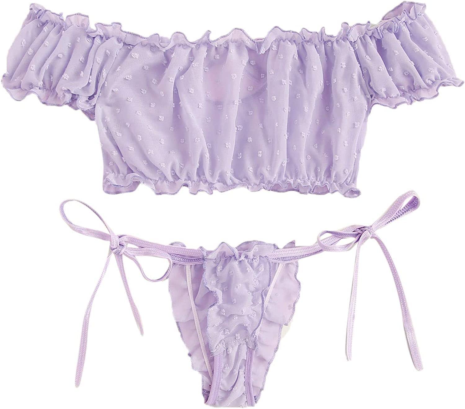 QHQQXN Conjunto de lencería, Lindo Conjunto de Sujetador y Bragas Transparentes, Ropa Interior de Peluche con Tiras y Lazo Ajustable, Camisones de Dormir traviesos para Regalo de San Valentín