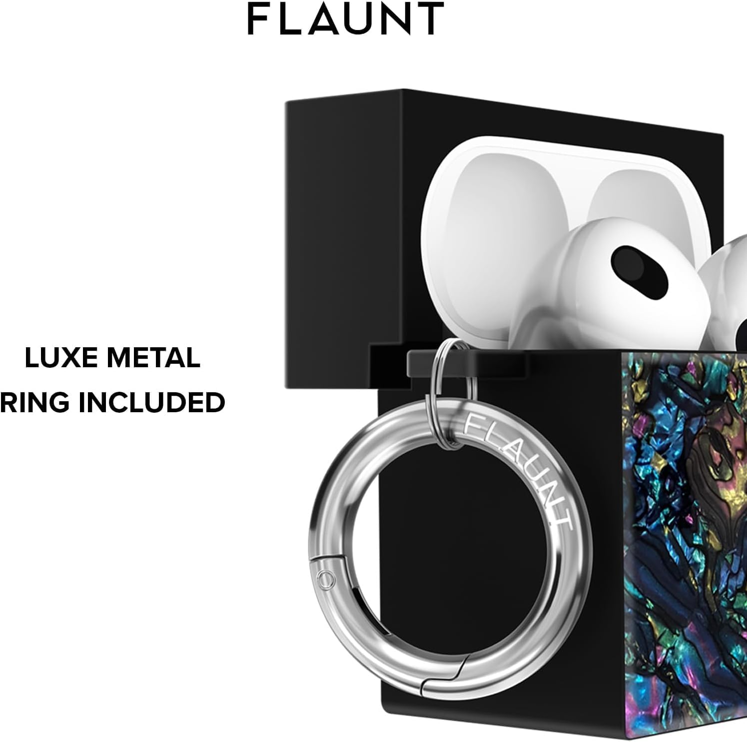 Flaunt Official Square AirPods 4 Case with Silver Ring - Compatible with AirPods 4th Generation - Wireless Charging - Lightweight & Shockproof (Abalone Shell)
