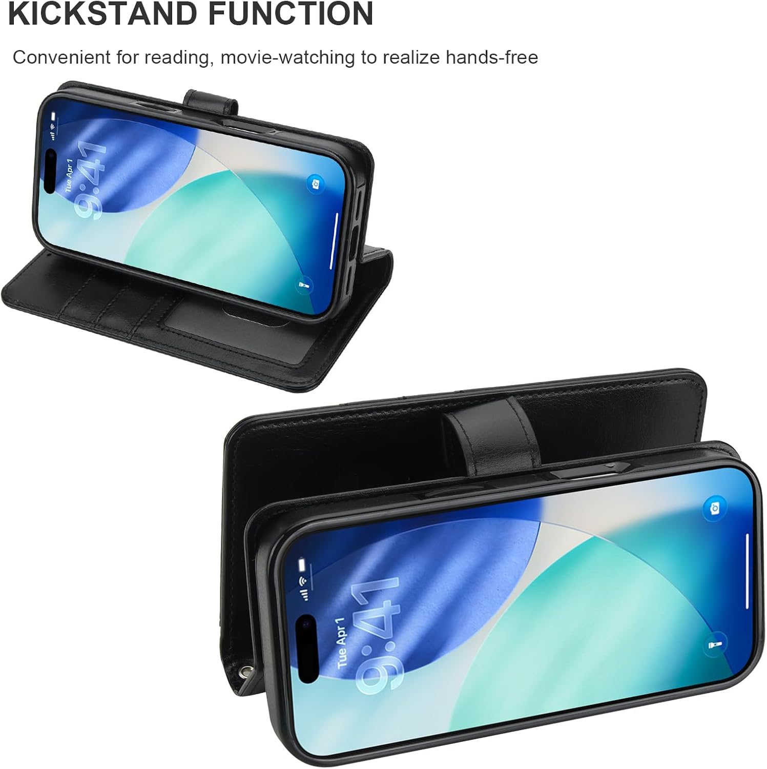Bocasal for iPhone 17 Wallet Case Compatible with MagSafe Wireless Charging, RFID Blocking Magnetic Leather Case with Card Slots Holder Kickstand Detachable Wrist Strap 6.3 Inch (Black)