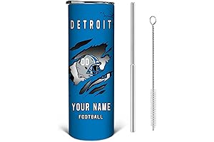 Detroit Customs Football City Tumbler with Lid and Straws