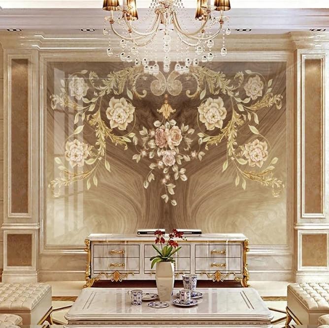 Fleurs 3D fond d’écran rétro or pour sublimer le mur de votre canapé TV