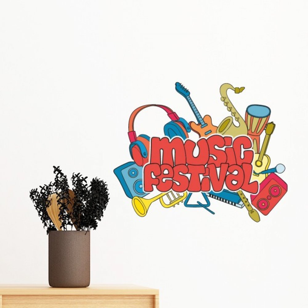 Autocollant mural guitare festival de musique sticker amovible 80cm
