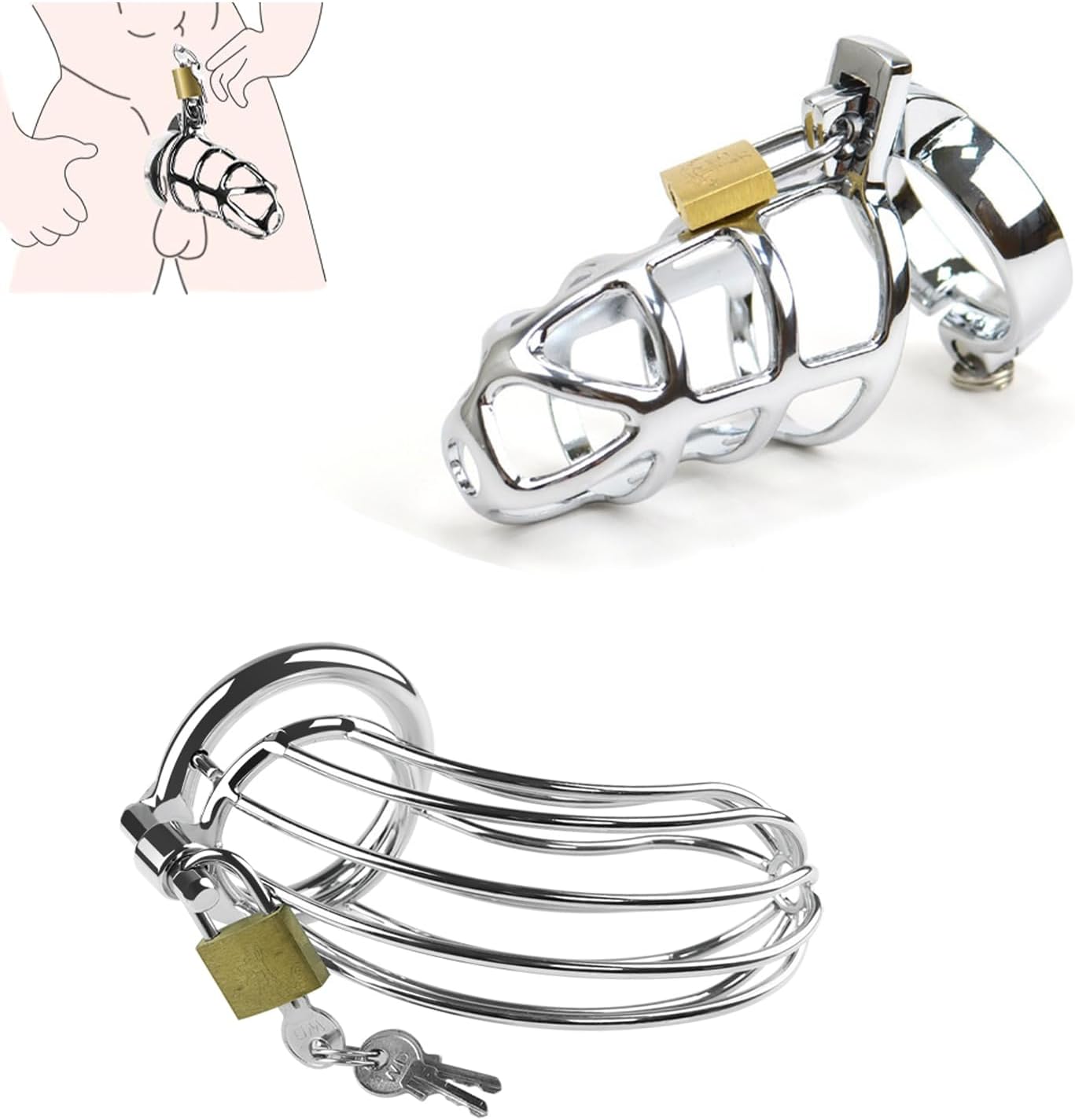 Stainless Steel Cock Cage - Chastity Device and Penis Bondage Restraints for Men, BDSM Bondage Gear with Secure Gold Padlock (A-40mm)