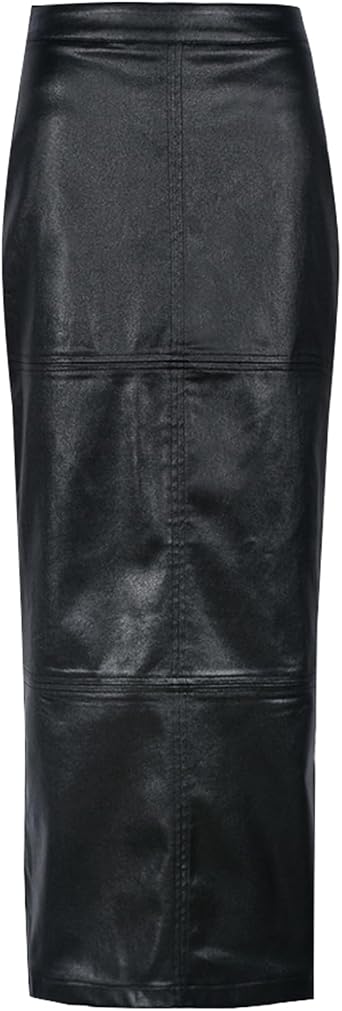 Long Skirts for Women Trendy High Waisted A Line Business Casual Leather Maxi Skirt with Slit Dressy