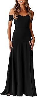 Women's Off Shoulder Sweetheart Neck Bodycon High Split Wedding Guest Long Formal Dress
