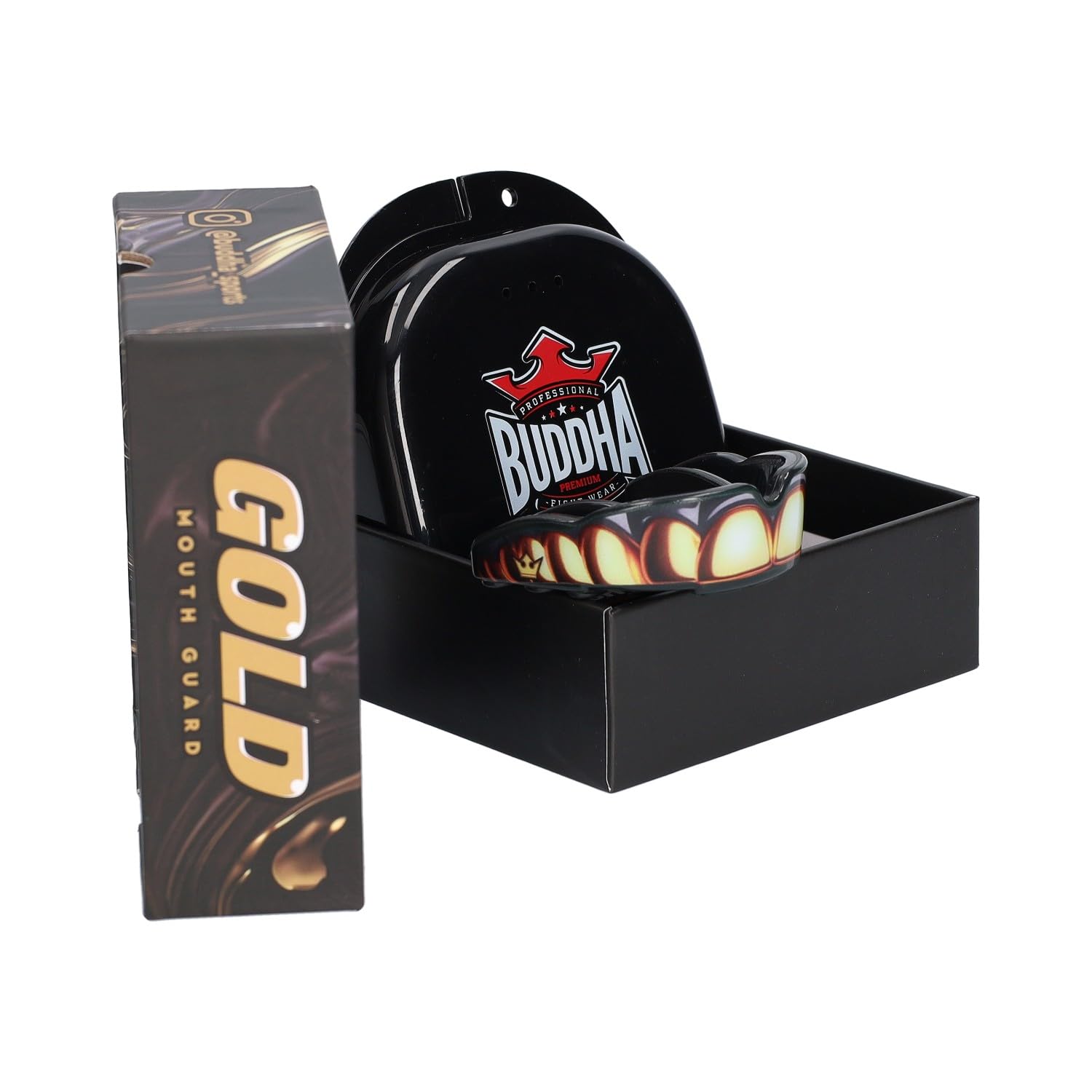BUDDHA FIGHT WEAR Protège-dents premium adultes et enfants à partir de 12 ans pour tous les sports de contact, y compris le rugby, le MMA, le kickboxing, le judo, le hockey et la boxe (noir-or)