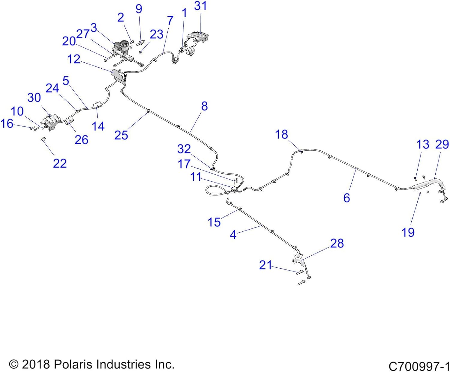 Polaris RZR Brake Line, Genuine OEM Part 1912165, Qty 1