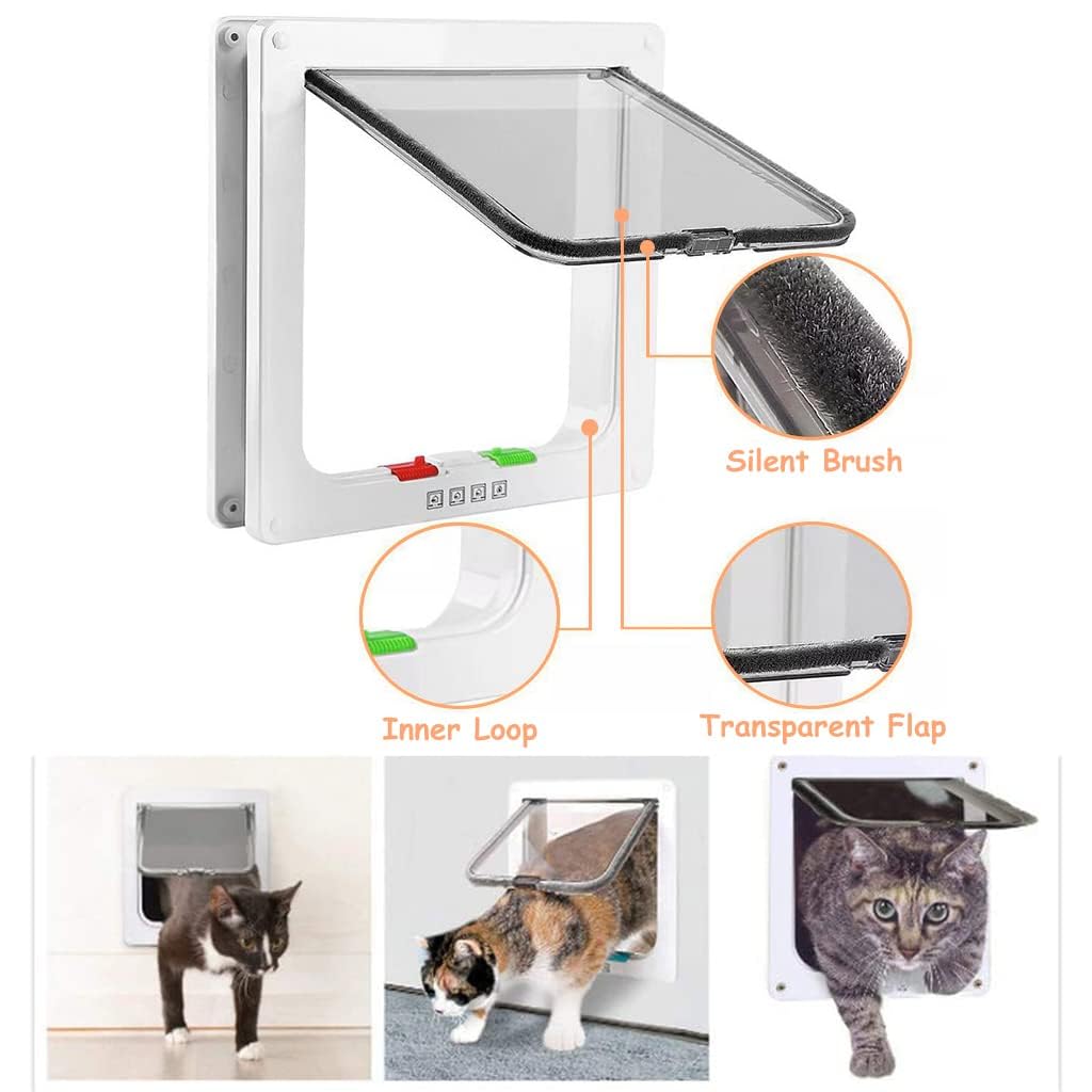 Iktu® Large Cat Door (Outer Size 23.5x25x5cm), Weatherproof White, ABS Material 4-Way Locking Flap for Small Cats & Dogs 2