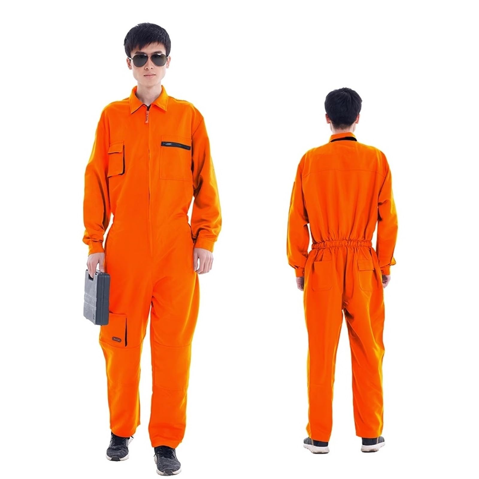 Salopette Uomo Jeans Tuta da Lavoro for Uomo e Donna, Tuta, Saldatura, Officina di Riparazione Auto, Uniforme Meccanico, Abbigliamento, Magazzino(Orange,5XL)