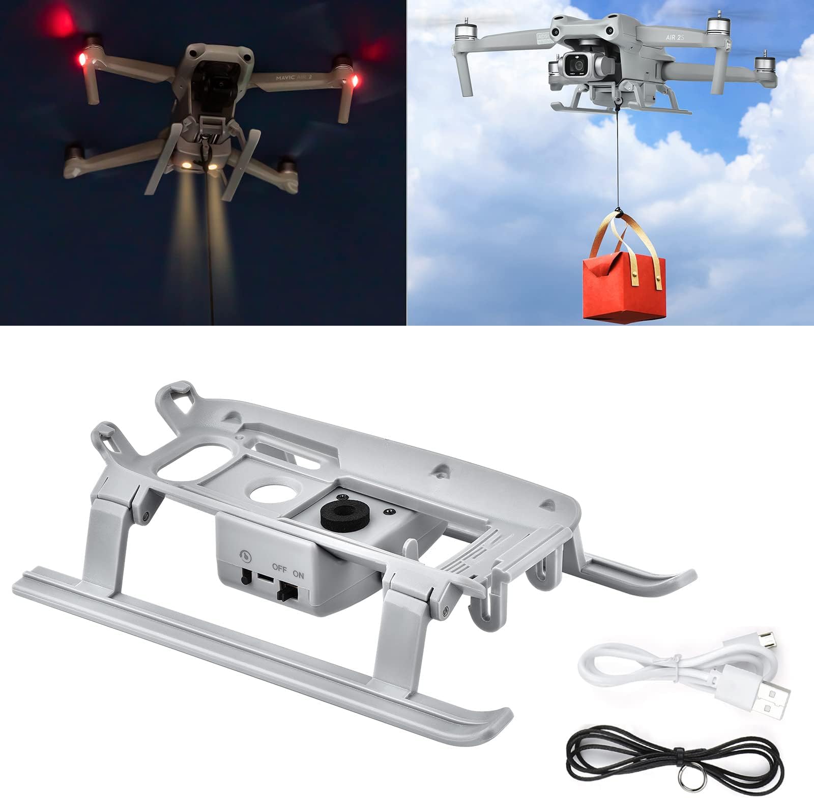MAKINGTECAir Drop Release for Dji Air 2s, Compatible with Mavic Air 2, with Auxiliary Night Flight Lights, Folding Landing Gear, Can Be Used to Throw Small Items Such As Bait, Rings, Etc.