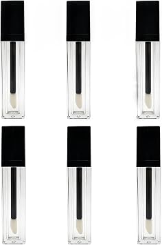 6Pcs 7ml Square Lip Gloss Tube Containers with Rubber Stopper and Wand Applicator Empty Refillable Clear Plastic Lipstick Tube Bottles Vials for Lipstick Samples Lip Oil