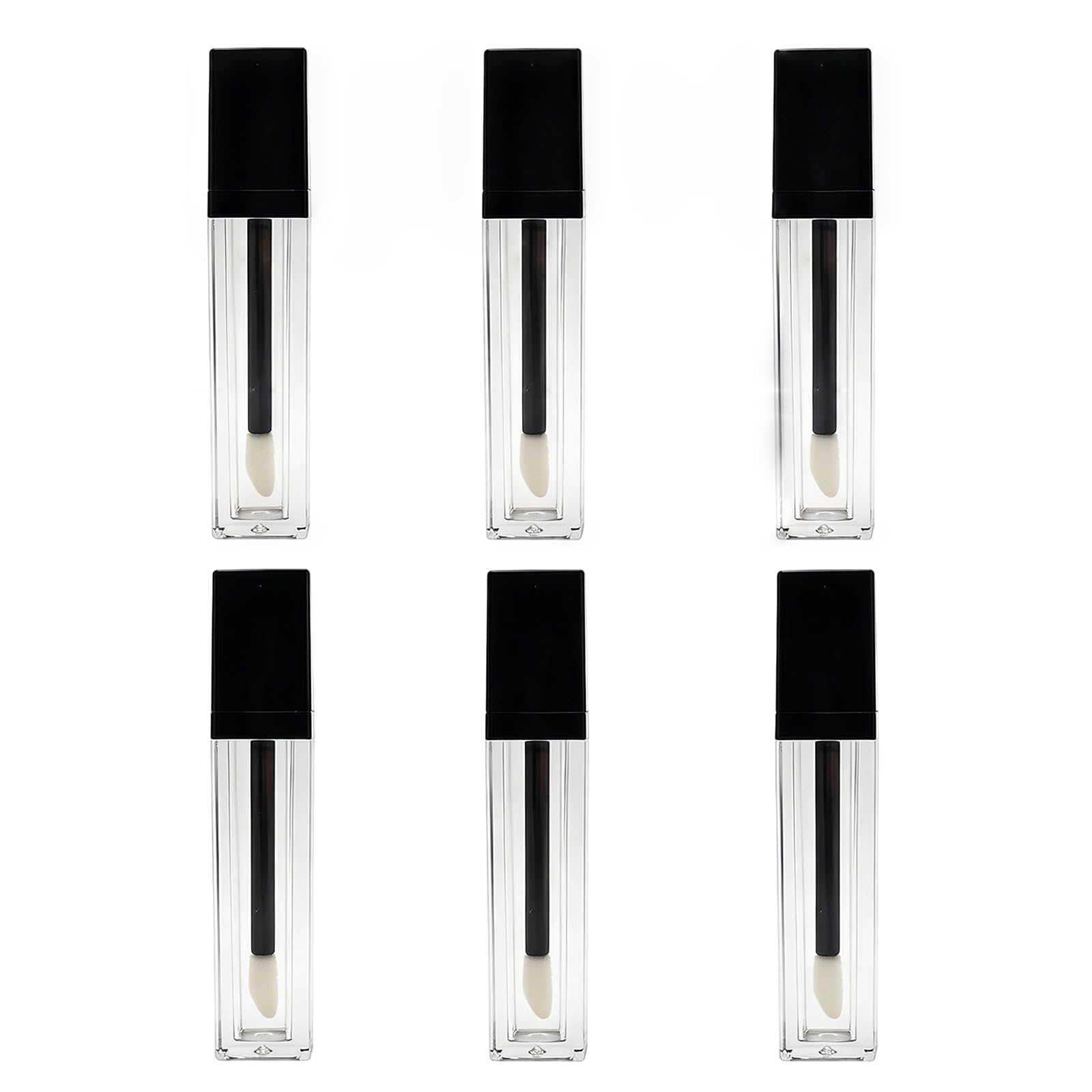 6Pcs 7ml Square Lip Gloss Tube Containers with Rubber Stopper and Wand Applicator Empty Refillable Clear Plastic Lipstick Tube Bottles Vials for Lipstick Samples Lip Oil