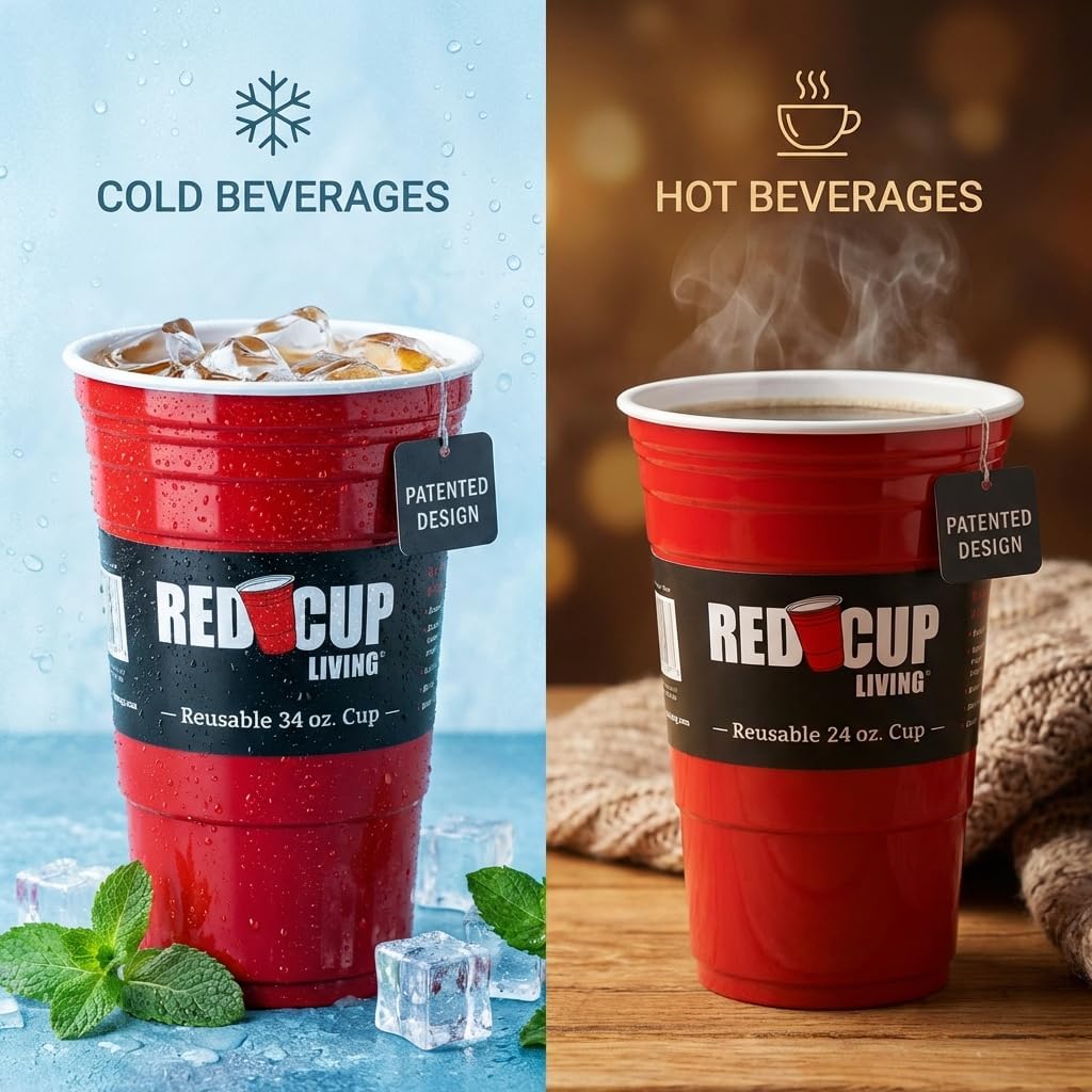 Red Cup Living 24 oz Reusable Party Cup with Lid & Straw, Leak-Resistant Unbreakable Tumbler, Patented Design, st patricks day accessories & spring break essentials - Image 6