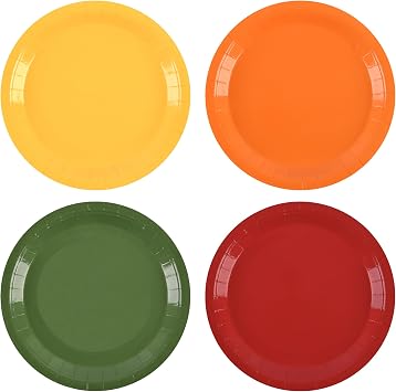 AimFun 24Pcs Fall Paper Plates Autumn Red Orange Yellow Green Plates