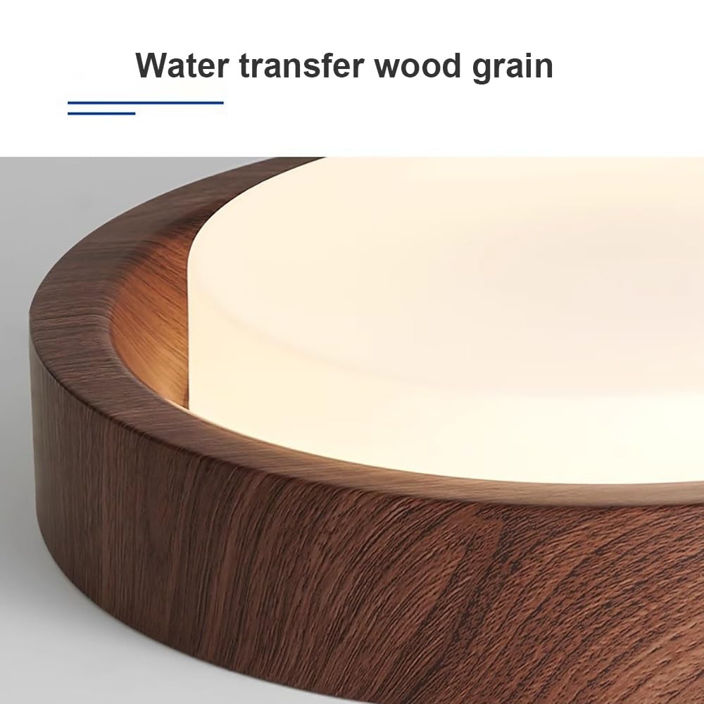 Lampy Sufitowa LED Okrągła Styl Drewna Nowoczesna, Plafon Regulowane Oświetlenie Sufitowe Pełne Widmo Sypialnia Korytarz(Walnut,33cm/12.99in)