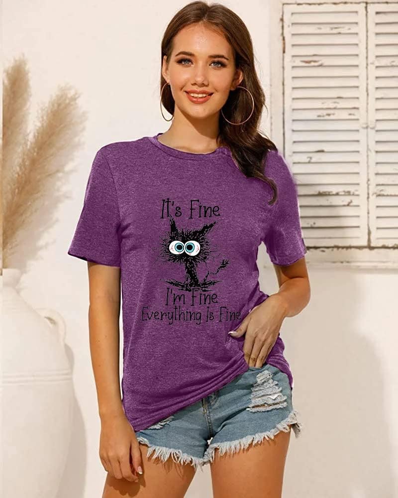 Fine Funny Cat Printed Women's Short Sleeve T-Shirt image 3