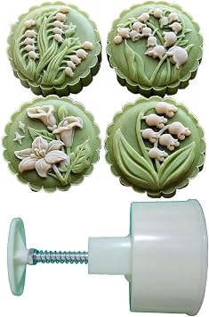 Floral Mooncake Mold 200g- Cookie Stamps Plastic Hand Press Bellflower Lily of The Valley Flower Shape Kitchen Gadgets DIY Baking Pastry Tool 3.2in Bellflower 200