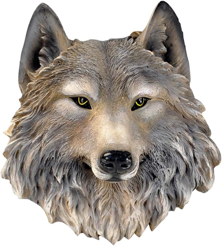 HSOMiD 9'' Animal Head Decor Sculptures 3D Resin Animal Head Wall Mount Ornament for Bar Farmhouse Office Decoration (Wolf)
