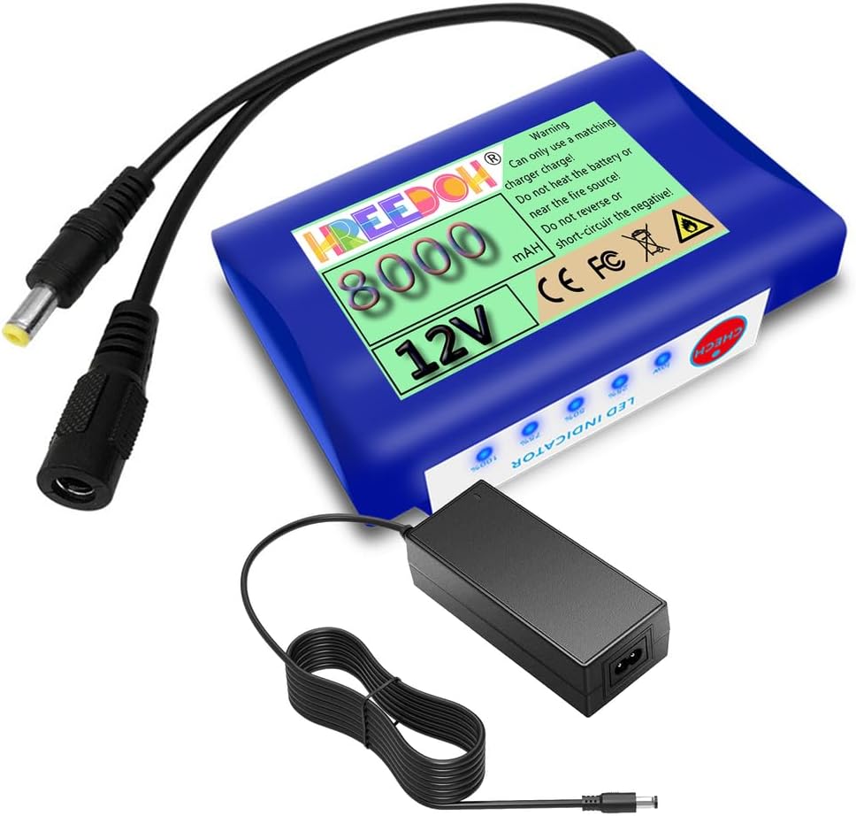 Polymer Lithium Battery 12V Lithium Ion Battery 8000mAh with Charger for 0-100W LED Light Strip Audio Monitoring Motor,12v8ah(no Power Display)
