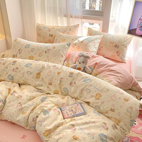 Miniatura 3 de LIWHENHAO Juego de funda de edredón con diseño de perro tamaño Queen, 100% algodón, ropa de cama con dibujos animados, diseño de cachorro rosa con